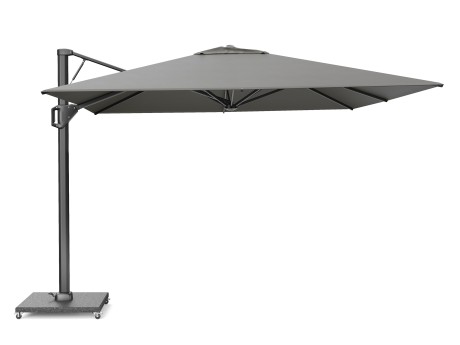 Umbrela terasa Platinum Beaufort Premium Manhattan, 3,2×3,2 m, dreptunghiulara, gri deschis, suport granit 150 kg inclus