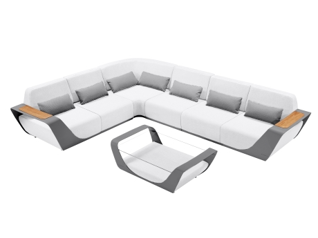 Set mobilier gradina de lux Higold Onda Designed by Pininfarina Italy, coltar si masuta, 5 locuri, alb, cadru gri