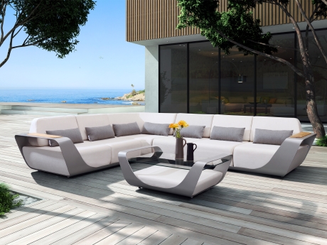 Set mobilier gradina de lux Higold Onda Designed by Pininfarina Italy, coltar si masuta, 5 locuri, alb, cadru gri